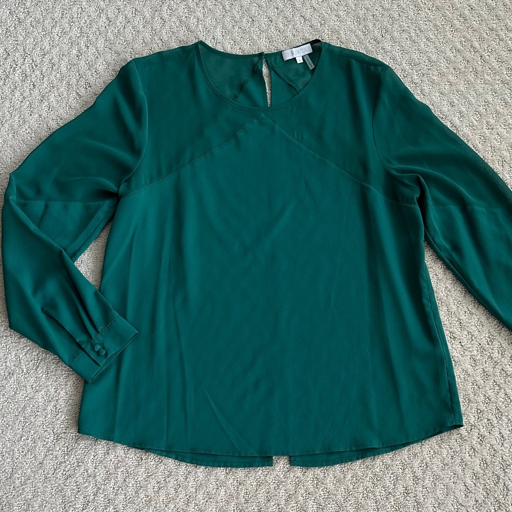 1. STATE Long Sleeve Blouse Dark Evergreen Large NWT Lightweight Party Office